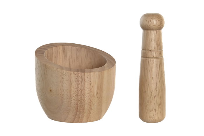 DKD Home Decor Mortero Basicos Set 2 Piezas Bambu Natural 12 x 14.5 x 12 cm