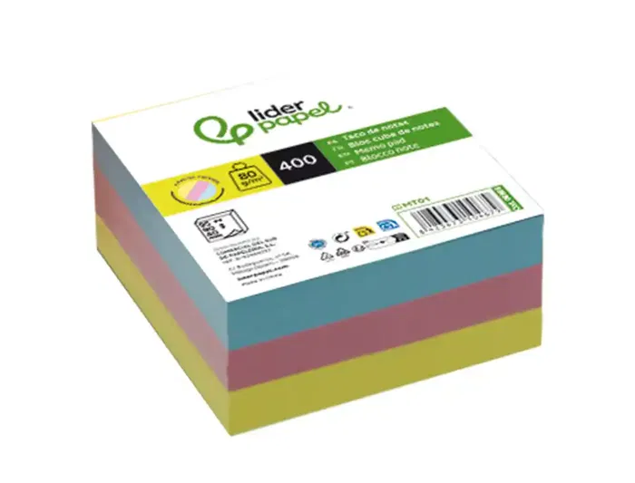 Liderpapel Taco de Papel Sin Encolar, Colores, 400 Hojas, 95x90x40 mm, 80 g/m² para Notas y Anotaciones
