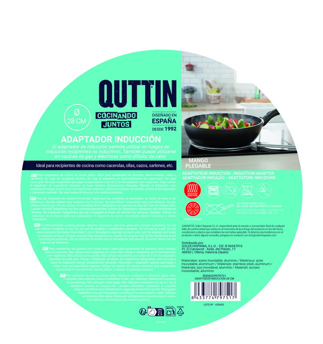 Inde Adaptador para Placas de Inducción 28 cm, Modelo Quttin - Compatible con Cocinas de Inducción (6 Unidades)