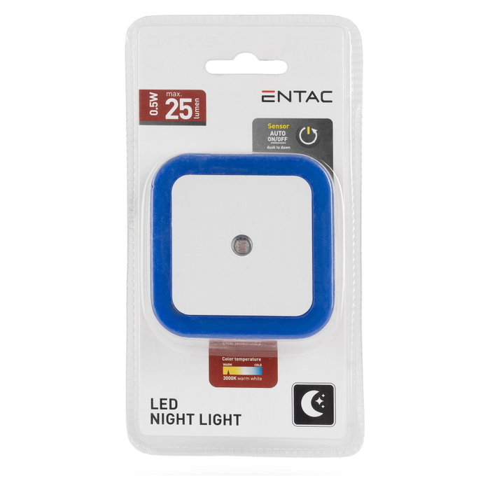 ENTAC Luz de noche LED con sensor de luz 0,5W Blanco/Azul ENTAC Luz de noche LED con sensor de luz 0,5W Blanco/Azul
