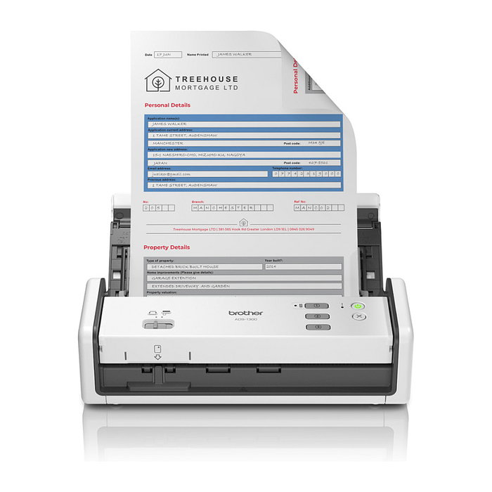 Brother ADS-1300 Escáner de sobremesa compacto con ADF y USB Tipo-C, Blanco