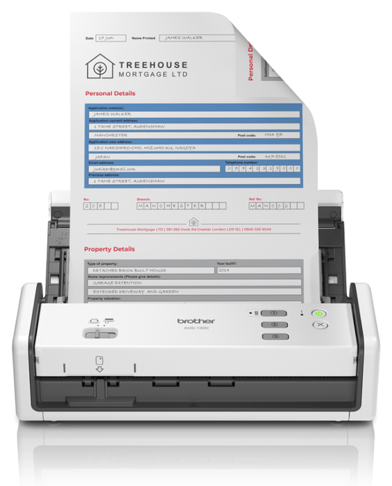 Brother ADS-1300 Escáner de sobremesa compacto con ADF y USB Tipo-C, Blanco