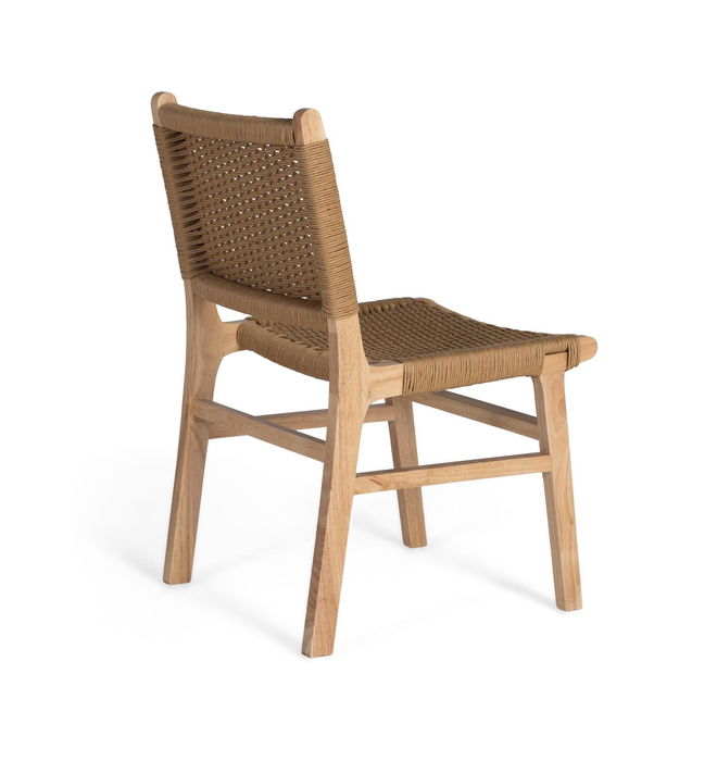 GINER Y COLOMER - Lote de 2 Sillas Madera de Caucho Acabado Natural Fibra Trenzada