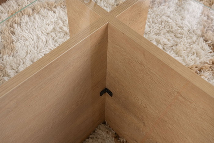 Nordure Mesa de Centro Vetrino Honey Oak Cristal Templado Tablero Melamina Roble Miel 105x65x40 cm