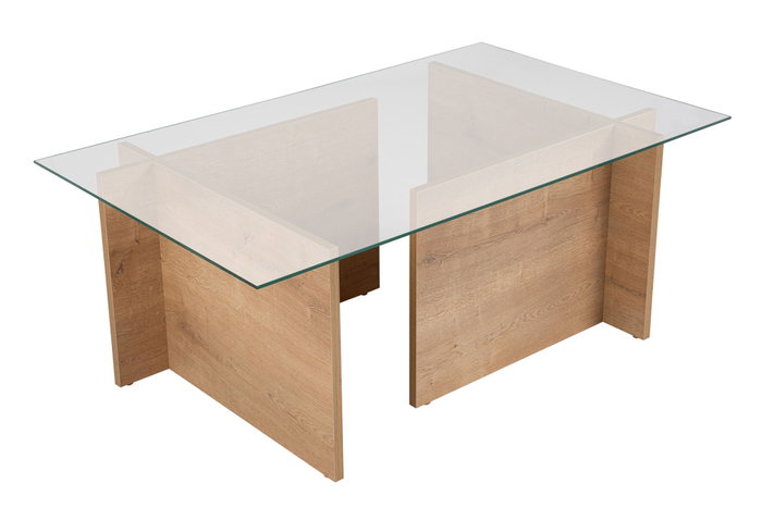 Nordure Mesa de Centro Vetrino Honey Oak Cristal Templado Tablero Melamina Roble Miel 105x65x40 cm