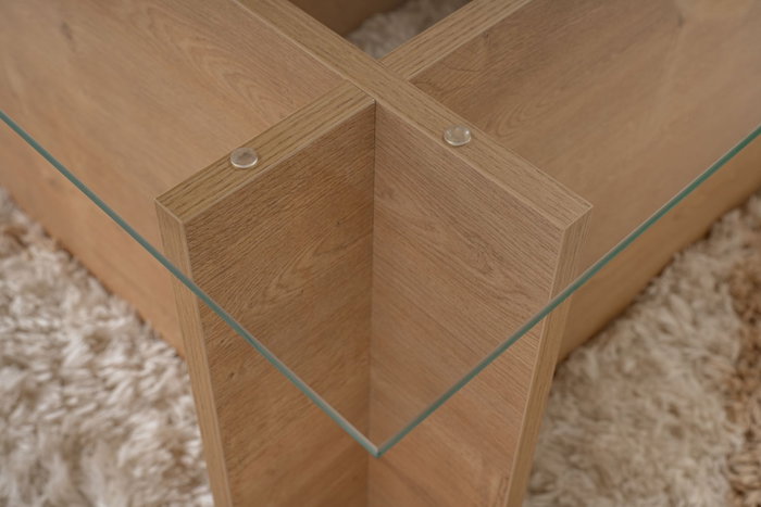 Nordure Mesa de Centro Vetrino Honey Oak Cristal Templado Tablero Melamina Roble Miel 105x65x40 cm