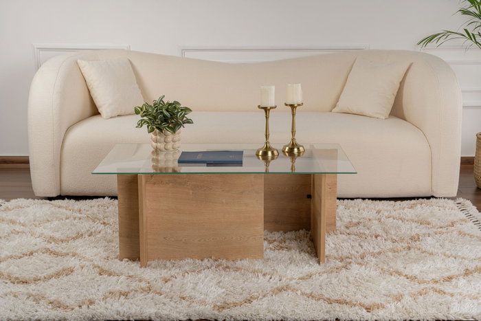 Nordure Mesa de Centro Vetrino Honey Oak Cristal Templado Tablero Melamina Roble Miel 105x65x40 cm