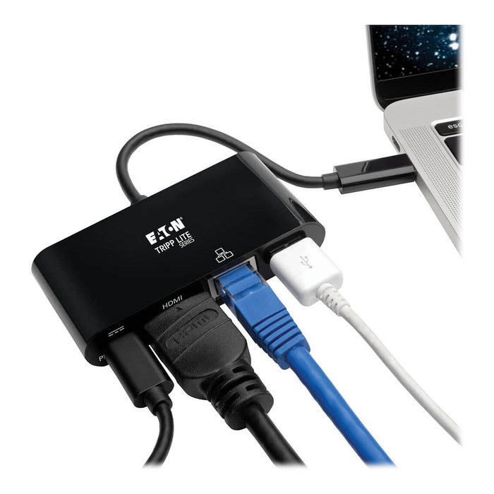 Eaton Adaptador USB-C Multipuerto U444-06N-H4GUB-C con HDMI 4K, USB-A, Gigabit Ethernet y Carga PD 60W - Negro Eaton Adaptador USB-C Multipuerto U444-06N-H4GUB-C con HDMI 4K, USB-A, Gigabit Ethernet y Carga PD 60W - Negro