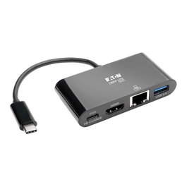 Eaton Adaptador USB-C Multipuerto U444-06N-H4GUB-C con HDMI 4K, USB-A, Gigabit Ethernet y Carga PD 60W - Negro