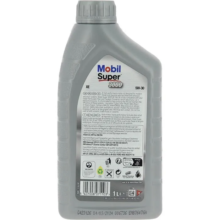 Mobil S3000 5W30 XE Contenedor de aceite de motor 1 L 4 estaciones Mobil S3000 5W30 XE Contenedor de aceite de motor 1 L 4 estaciones