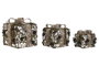 DKD Home Decor Set de 3 Piezas de Ratán con LED Verde y Beige
