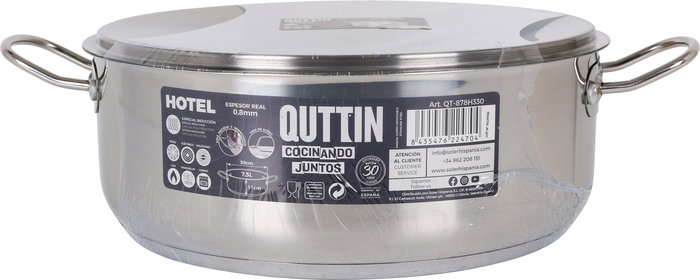Quttin Cacerola con Tapa de Acero Inoxidable, 30 cm de Diámetro, 7.5 Litros de Capacidad, Espesor 0.8 mm (2 Unidades)