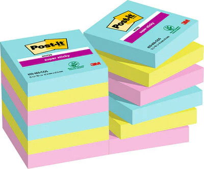 POST-IT Notas Super Sticky Colección Cosmic 47,6x47,6 mm, Pack de 12 bloques