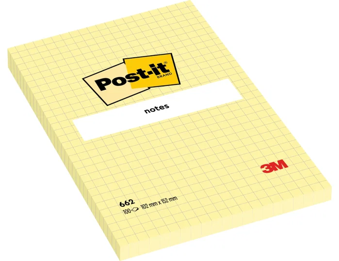 Post-it Bloc de notas adhesivas cuadriculado amarillo 102x152 mm 662