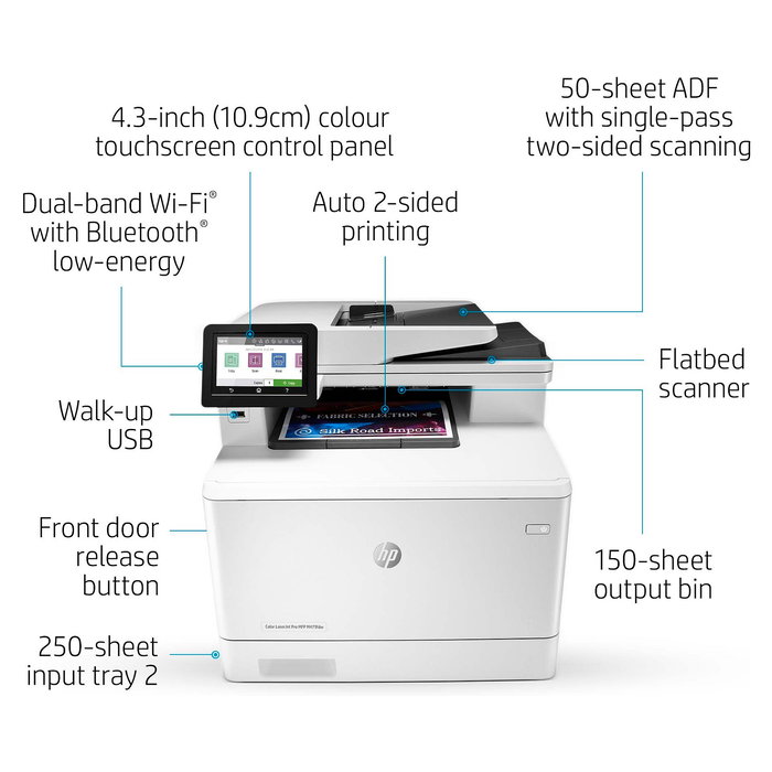 HP Color LaserJet Pro MFP M479dw - Impresora Multifunción Láser Color 3 en 1 con WiFi, LAN, Duplex, ADF, A4