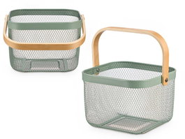Kinvara Cesta Cuadrada con Asa Verde, de Metal y Madera, Dimensiones: 26.5 x 18 x 26 cm (Asa Levantada 30 cm) (Set de 12)