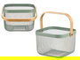 Kinvara Cesta Cuadrada con Asa Verde, de Metal y Madera, Dimensiones: 26.5 x 18 x 26 cm (Asa Levantada 30 cm) (Set de 12)