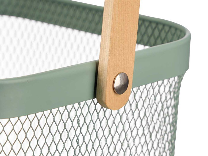 Kinvara Cesta Cuadrada con Asa Verde, de Metal y Madera, Dimensiones: 26.5 x 18 x 26 cm (Asa Levantada 30 cm) (Set de 12)