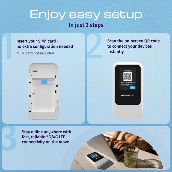Keenetic roamer 5g router inalámbrico doble banda (2,4 ghz / 5 ghz) negro, gris