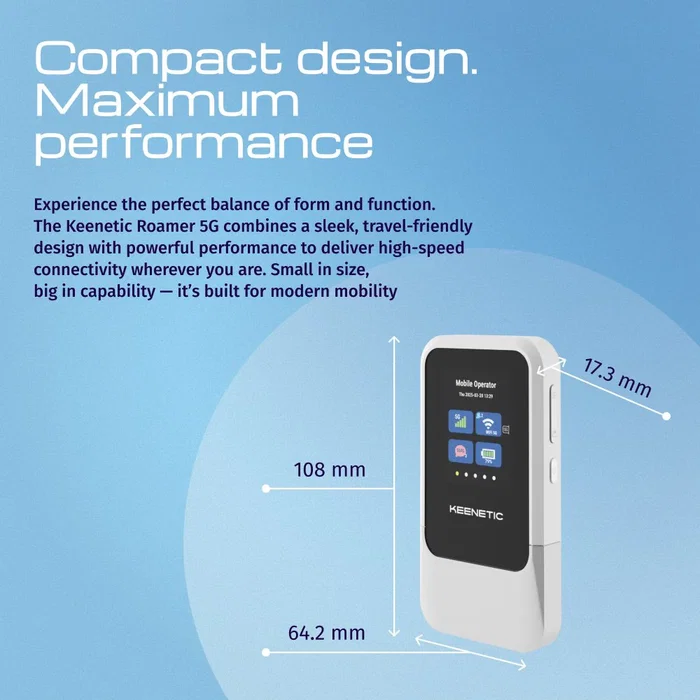 Keenetic roamer 5g router inalámbrico doble banda (2,4 ghz / 5 ghz) negro, gris