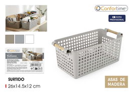 Confortime Cesta Multiusos con Asas de Madera 29.6 x 14.6 x 12.8 cm (24 Unidades)