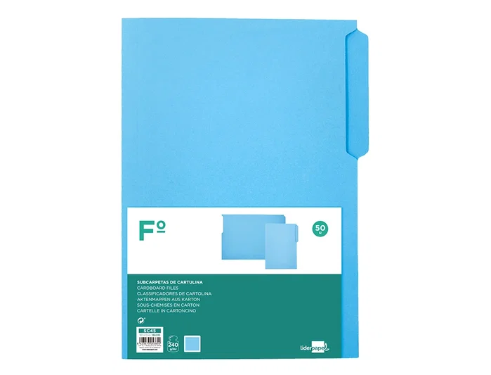 Liderpapel Subcarpeta de Cartulina con Pestaña Folio Azul Liderpapel Subcarpeta de Cartulina con Pestaña Folio Azul