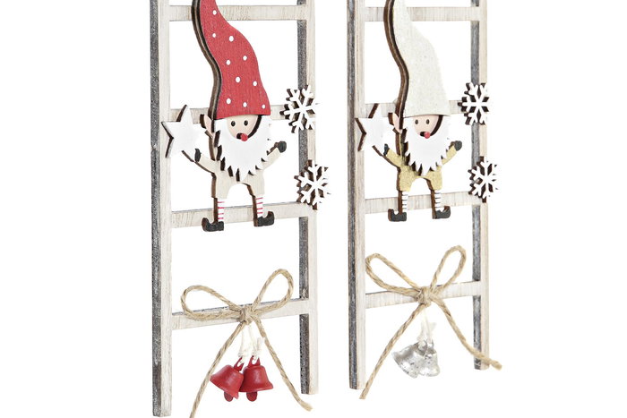 DKD Home Decor Adorno Colgante Navidad Tradicional Blanco Rojo 1 x 22 x 7 cm (12 Unidades)