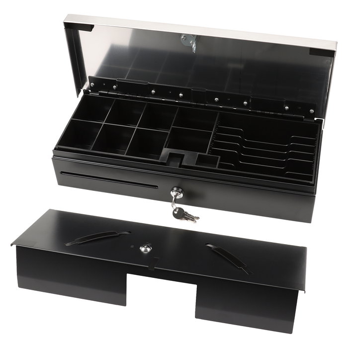 Olympia HS-170S Cajón de Caja Registradora Electrónico, con 6 Compartimentos para Billetes y 8 para Monedas, Negro/Acero Inoxidable, Compatible con Modelos 940, K200, T400 y Más