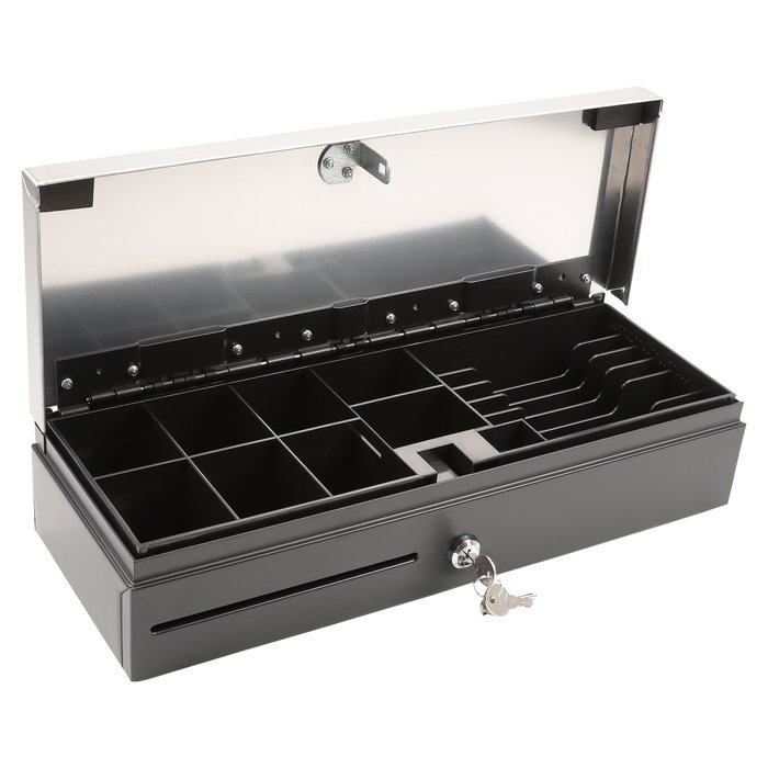 Olympia HS-170S Cajón de Caja Registradora Electrónico, con 6 Compartimentos para Billetes y 8 para Monedas, Negro/Acero Inoxidable, Compatible con Modelos 940, K200, T400 y Más