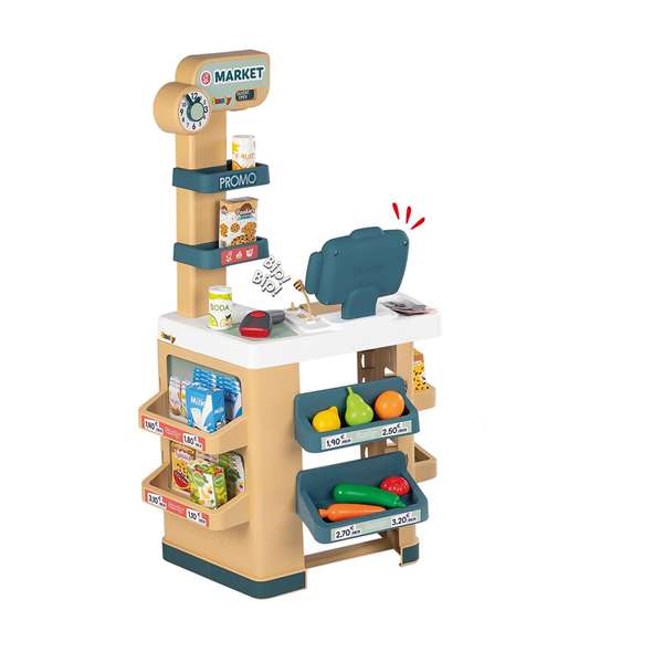 Smoby Supermercado con Carrito, Caja Registradora y 34 Accesorios, 89,6 x 48,9 x 38,50 cm, Español/Portugués
