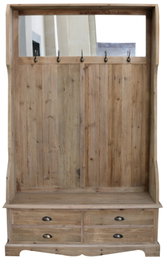 DKD Home Decor Recibidor de Pino Reciclado con Espejo Natural