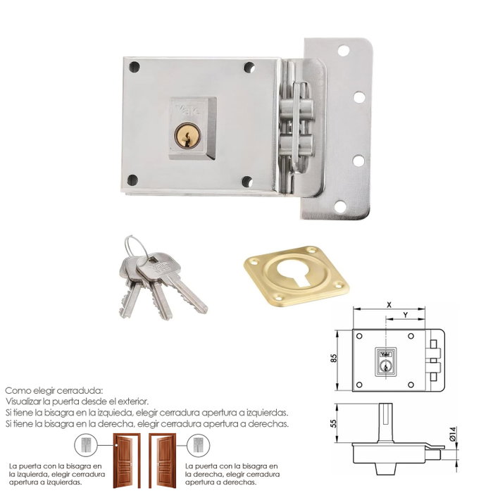 YALE Cerradura de sobreponer 6-0-12-HN derecha con sistema antipalanca YALE Cerradura de sobreponer 6-0-12-HN derecha con sistema antipalanca