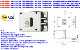 Yale Azbe 6-0 HN 120 Cerradura de Sobreponer Derecha Antipalanque