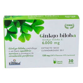 NATURE ESSENTIAL Ginkgo Biloba 6000Mg 30 Cápsulas Favorece la Circulación