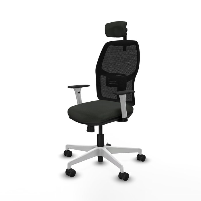 Asiento Silla Escritorio Alfera La Mejor opción con Brazos Blancos, Mecanismo Sincro/Traslack, Cabecero regulable y Apoyo Lumbar regulable para un Uso Óptimo hasta 120 Kg