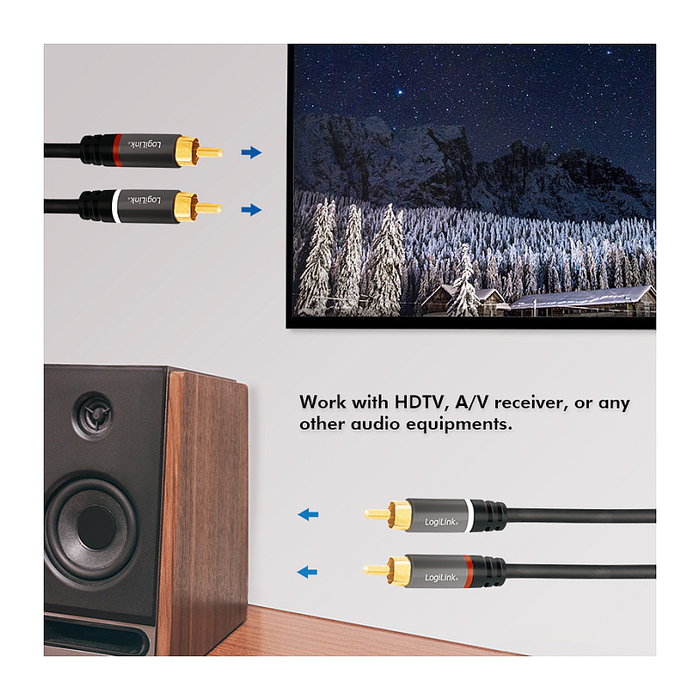 LogiLink Cable de Audio 2x RCA/M a 2x RCA/M, Negro, 1,5 m
