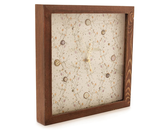 Innspiro Reloj de madera de pino macizo cuadrado con cristal 27x27cm