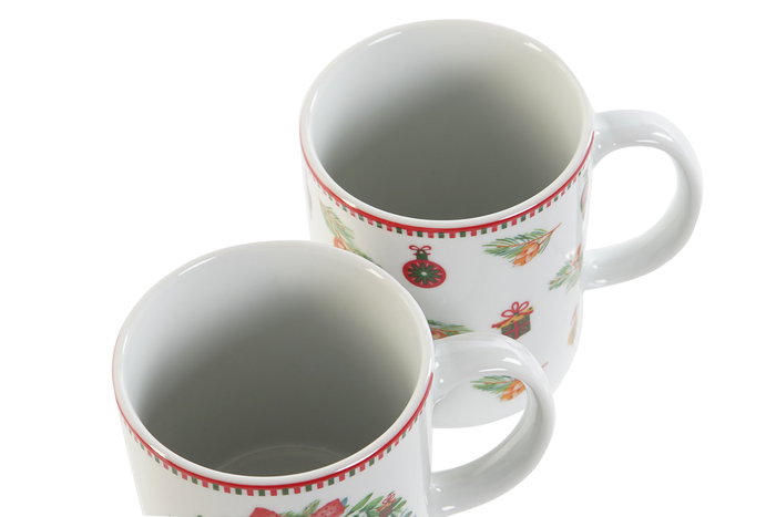 DKD Home Decor Mug Navidad Tradicional Verde Rojo Porcelana 300ml (12 Unidades) 8 x 9.5 x 12 cm