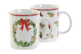 DKD Home Decor Mug Navidad Tradicional Verde Rojo Porcelana 300ml (12 Unidades) 8 x 9.5 x 12 cm