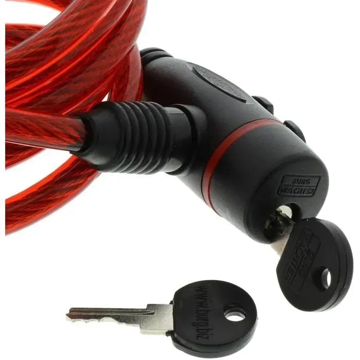 Burg Wachter Cable para candado de bicicleta 1 260 100 Espiral 100 cm 8 mm acero con llave y soporte