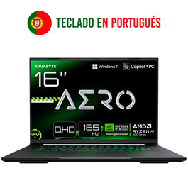 GIGABYTE AERO X16 1VH93PTC94AH Portátil AMD Ryzen AI 7 350, 16" WQXGA, 16GB DDR5, 1TB SSD, NVIDIA RTX 5060, Windows 11 Home, Gris