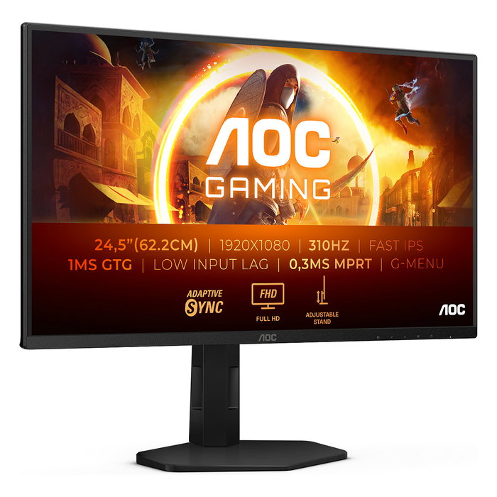 AOC 25G4SXU Monitor Gaming 24.5" 1920x1080 Full HD Fast IPS 0.3ms 310Hz HDMI DisplayPort USB VESA Pivot Negro