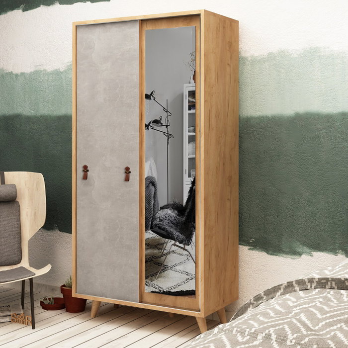 Hanah Home Rana Armario de Roble 100x190x60 cm con Espejo