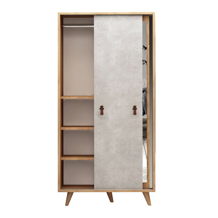 Hanah Home Rana Armario de Roble 100x190x60 cm con Espejo