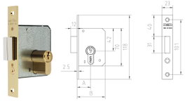 MCM Cerradura de embutir para madera 1512-2-45=45 latonada canto recto