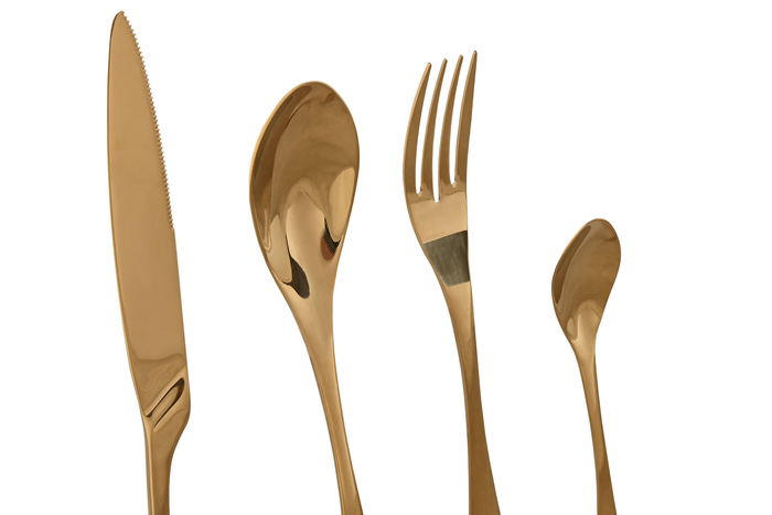 DKD Home Decor Cubertería Basicos Dorado 1.5 x 25.5 x 2 cm Set de 16 Piezas Inox Apto Lavavajillas