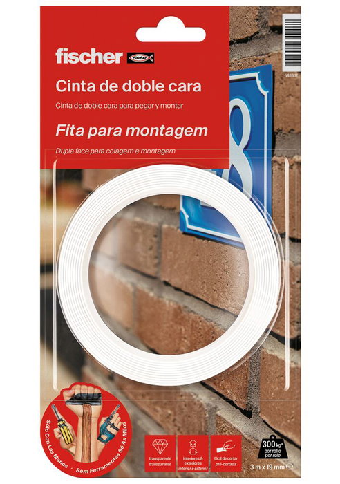 Fischer Cinta de doble cara 19 mm x 3 m para superficies rugosas Fischer Cinta de doble cara 19 mm x 3 m para superficies rugosas