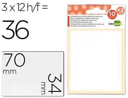 Liderpapel Etiquetas adhesivas blancas 34x70 mm (10+2 hojas de regalo) Liderpapel Etiquetas adhesivas blancas 34x70 mm (10+2 hojas de regalo)