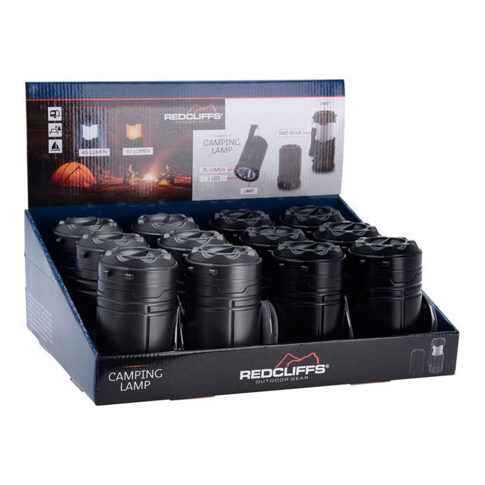 Redcliffs Farol LED de Camping Doble Función, Parte Superior Plegable con Luz Blanca y de Llama, Funciona con 3 Pilas AA, 45 Lumen, Color Surtido, Ø90 x 145 mm