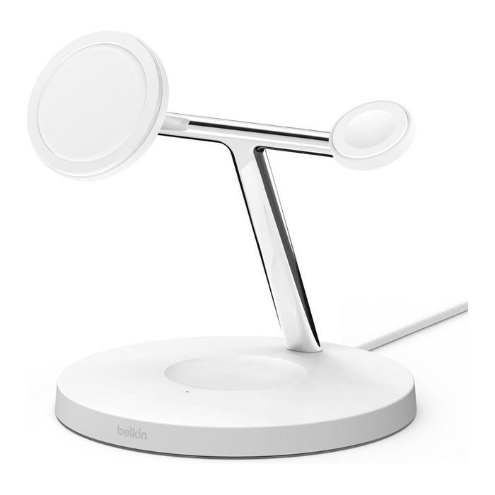 Belkin WIZ017vfWH Cargador Inalámbrico MagSafe 3 en 1 para iPhone 12/13 Series, Auriculares, Smartwatch Blanco